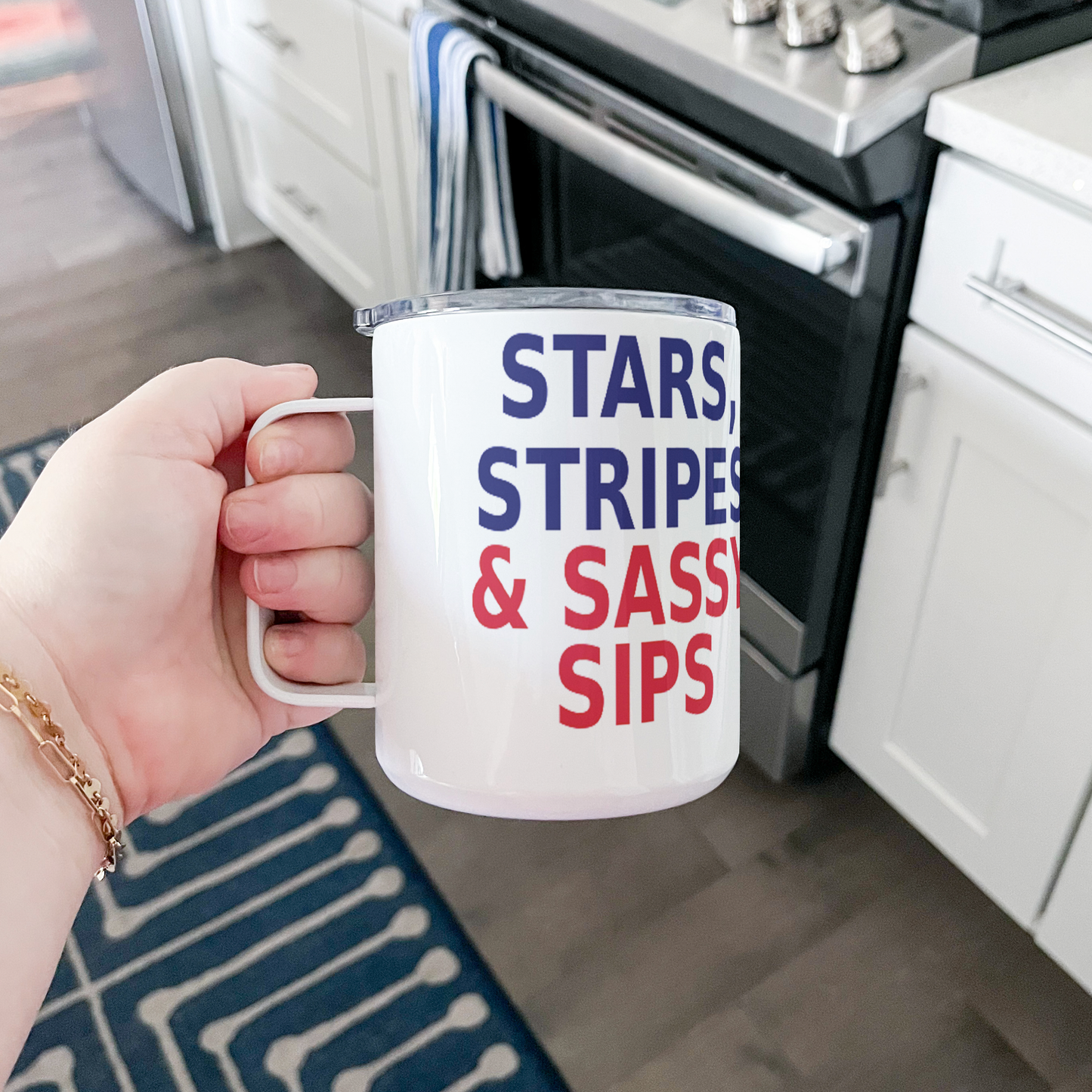 Stars, Stripes and Sassy Sips -Patriotic Mug. Buy 3 or more Save 10%